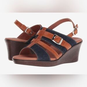 SAS Brown and Blue Women's Wedge Sandals